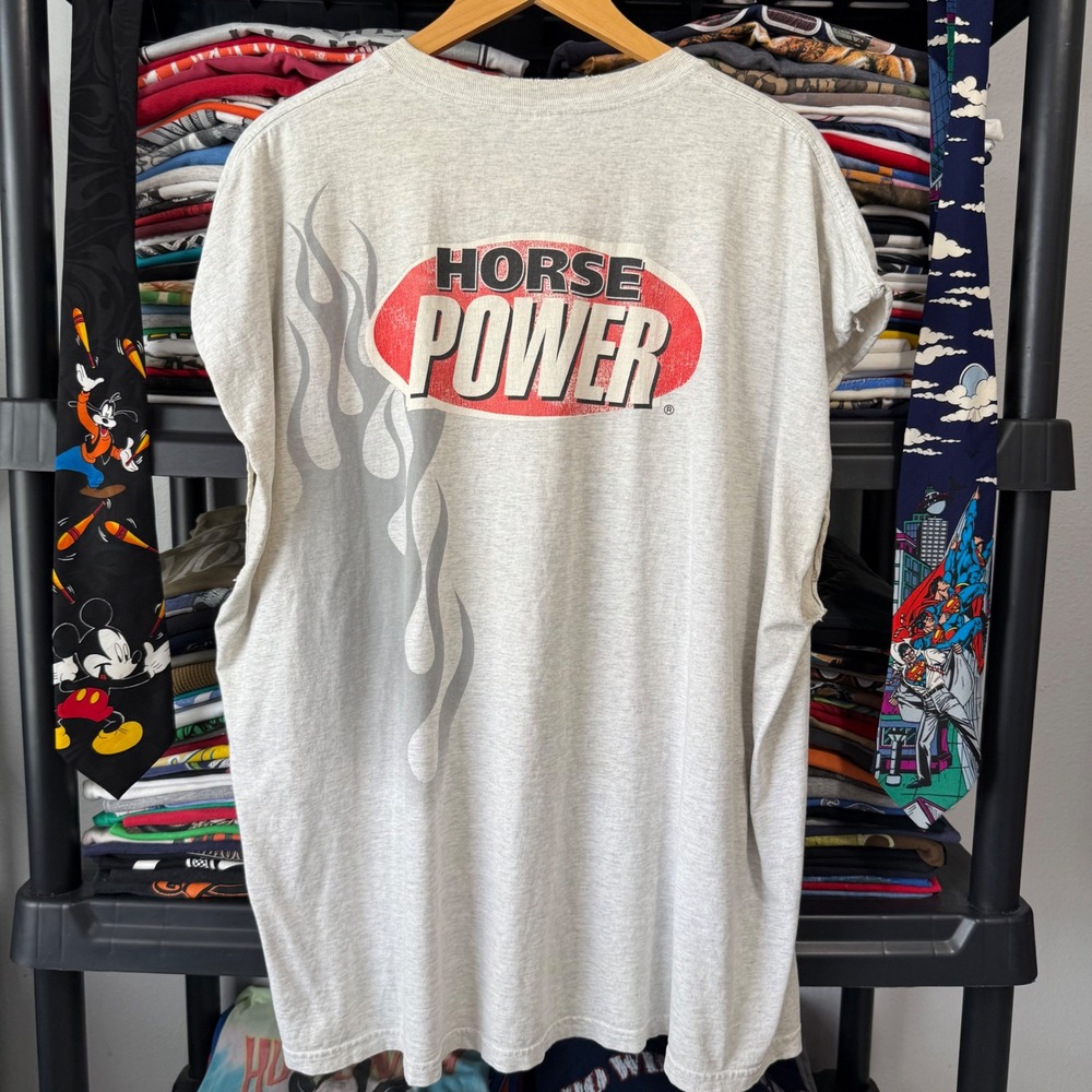 Y2K Grey Horse Power Flame Graphic Muscle Tee 3XL Light Marks